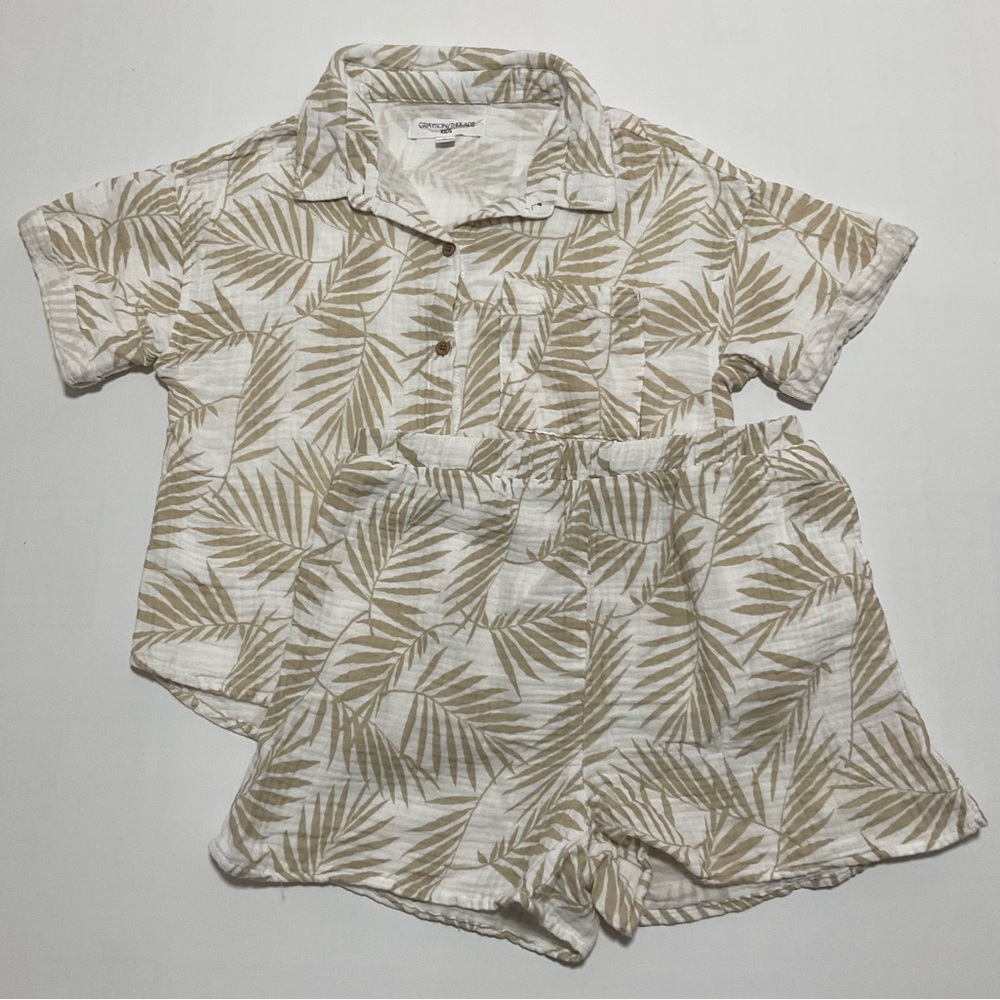 Grayson Threads Kids Girls Size L(10/12) Top & Shorts White And Tan 2 PC Set